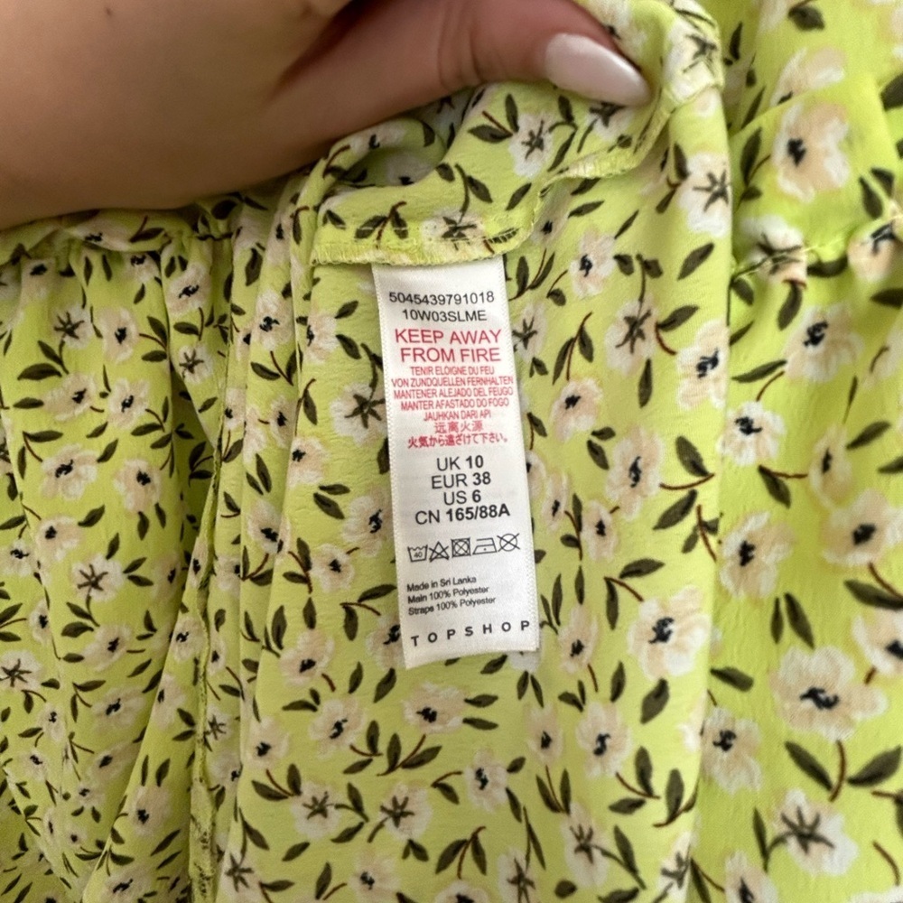 Topshop Women's Tie Strap Floral Ruffle Waist Midi Dress, Green NWOT - Picture 8 of 8